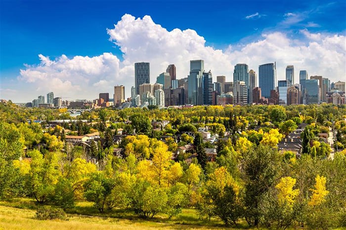 Panoramic view of the downtown core of Calgary, Alberta